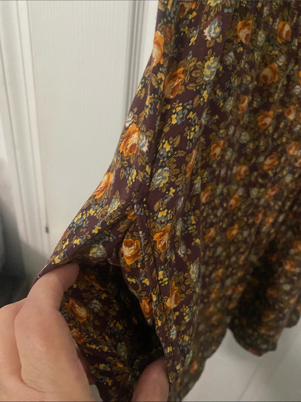 Zara Brown Floral Mini Sundress w Orange Accents ruffled scoop neck M ptp 19 - Picture 5 of 8